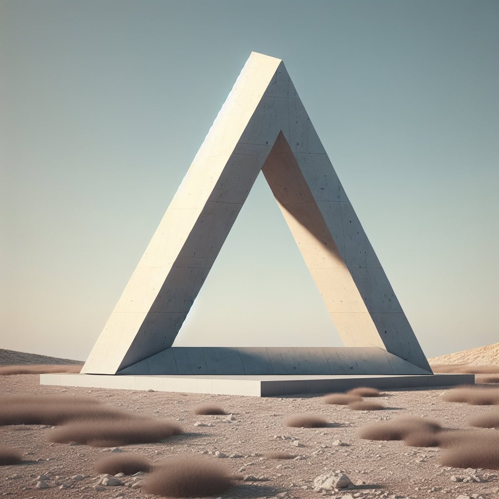 minimalist design abstract monochromatic triangle mirror sculpture in the Mediterranean